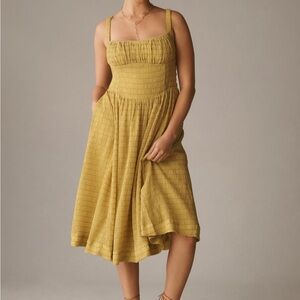 Anthropologie Gold Smocked Midi Sundress